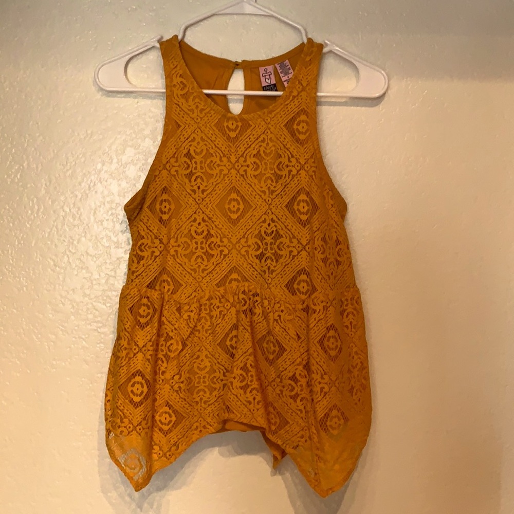 Golden yellow lacey tank top